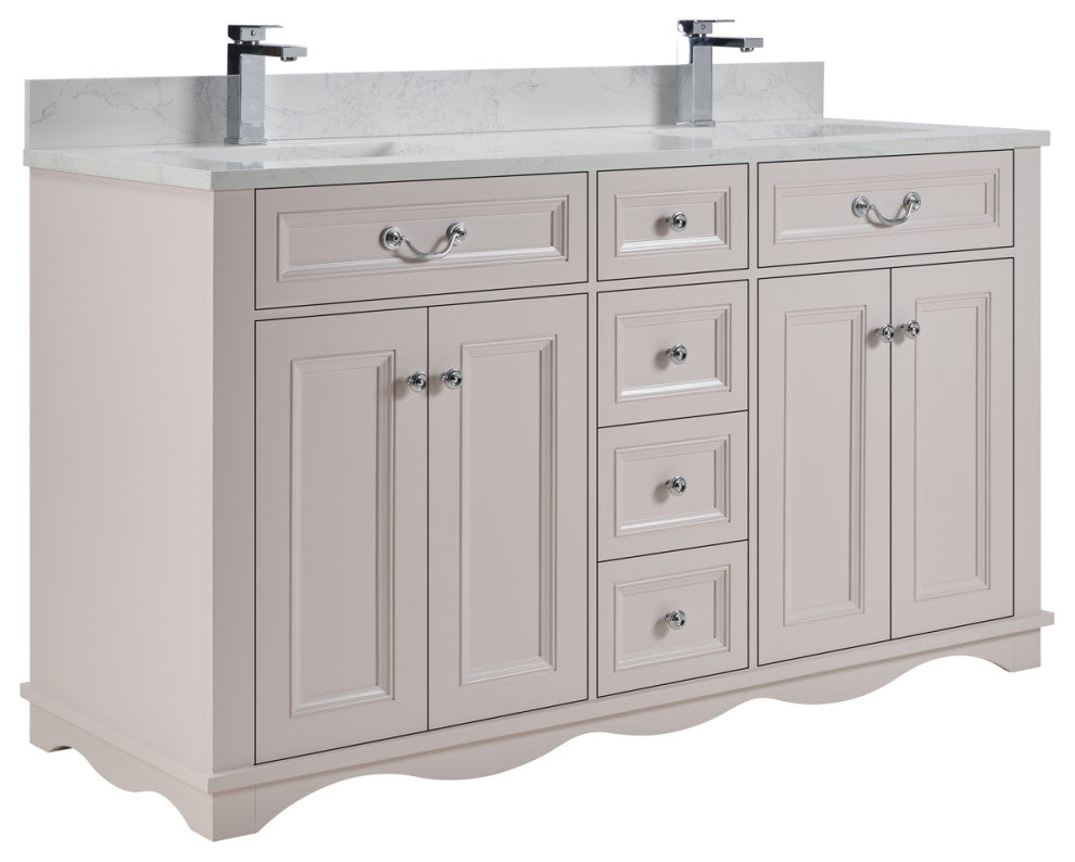 Legion Furniture WS2512 Series Bathroom Sink Vanity, Dreamy White, 60", Artificial Stone Top, Double Sink