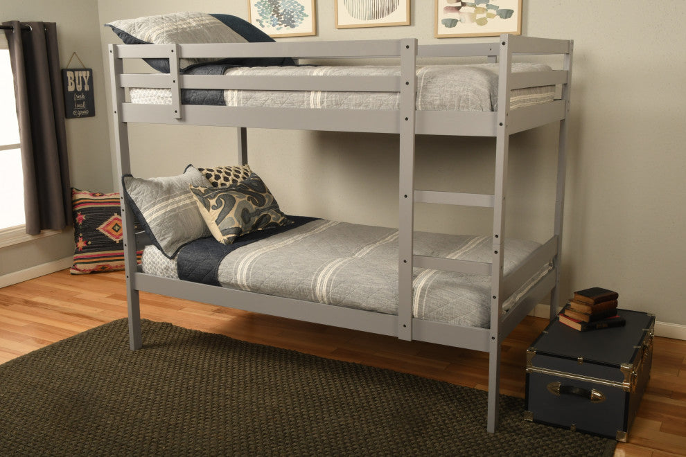 Sydney Twin over Twin Bunk Bed, Light Gray With Linen Aqua Mattresses