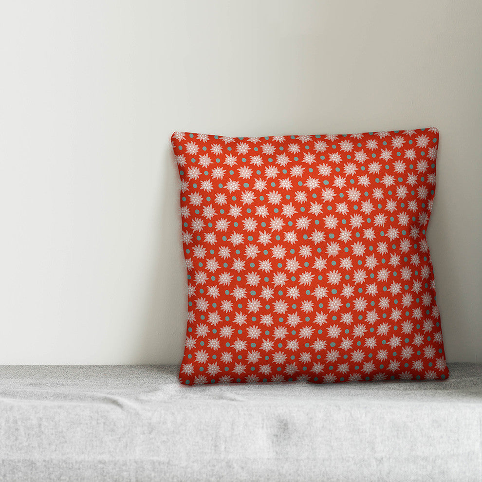 Abstract Snowflake Pattern, Red Outdoor Throw Pillow, 20"x20"