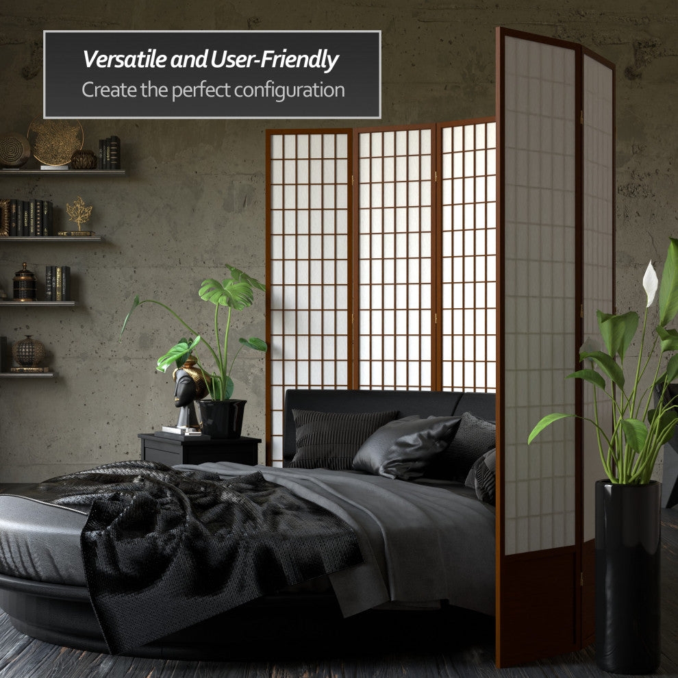 7' Tall Window Pane Shoji Screen, Walnut, 3 Panels