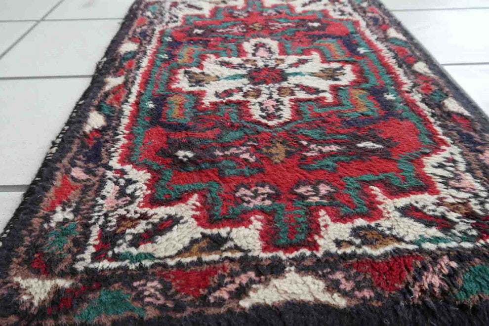 Handmade Vintage Persian Hamadan Mat 1.4'x2', 43cmx63cm, 1970s