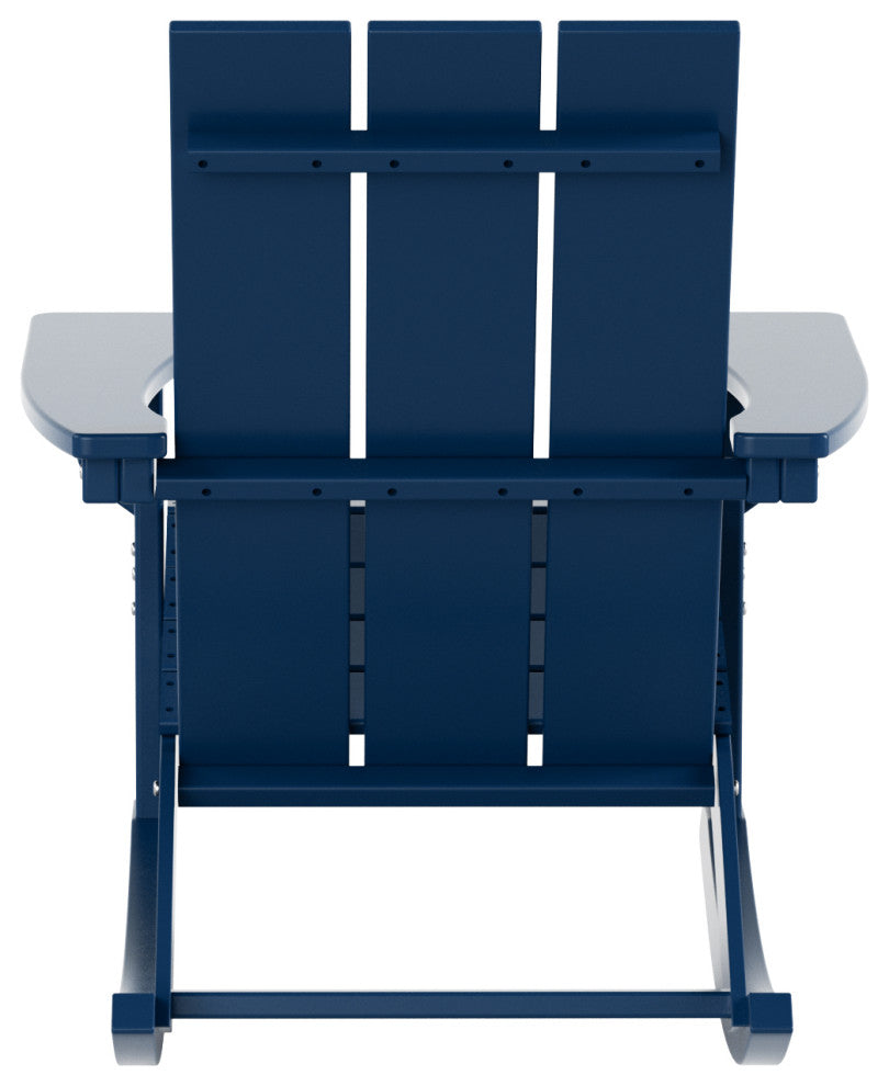WestinTrends 4PC Modern Adirondack Outdoor Rocking Chair Set, Porch Rockers, Navy Blue