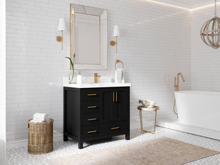 Malibu 36" Right Offset Bath Vanity in Black 2" Calacatta Sienna