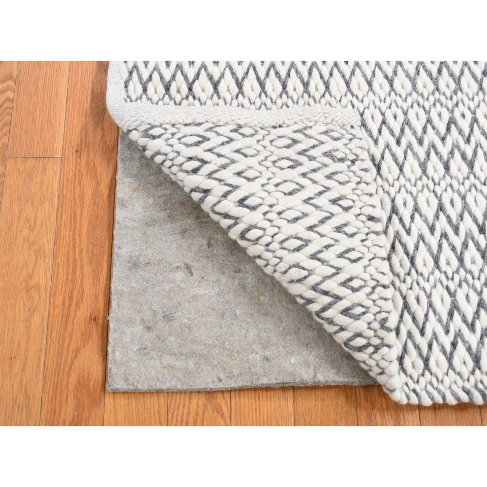 Ivory Flat Weave Pile 100% Wool Hand Woven Big Knots Square Rug 2'1"x2'2"