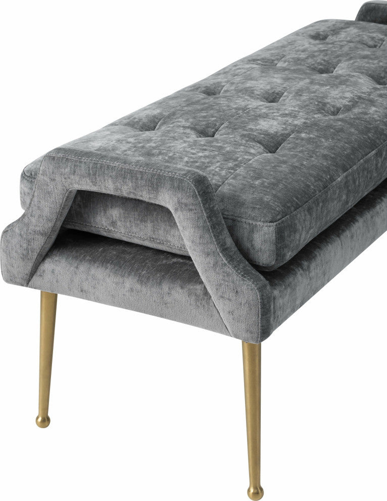 Eileen Slub Velvet Grey Bench - Grey