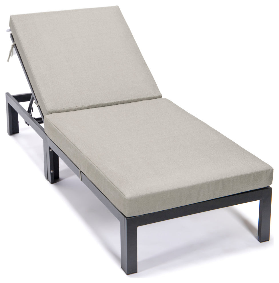 LeisureMod CLBL-77BG Chelsea Modern Outdoor Chaise Lounge Chair With Cushions