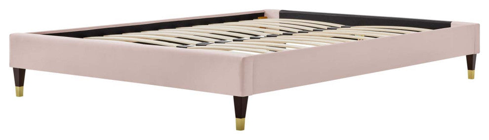 Platform Bed Frame, Full Size, Velvet, Pink, Modern Contemporary, Bedroom Master