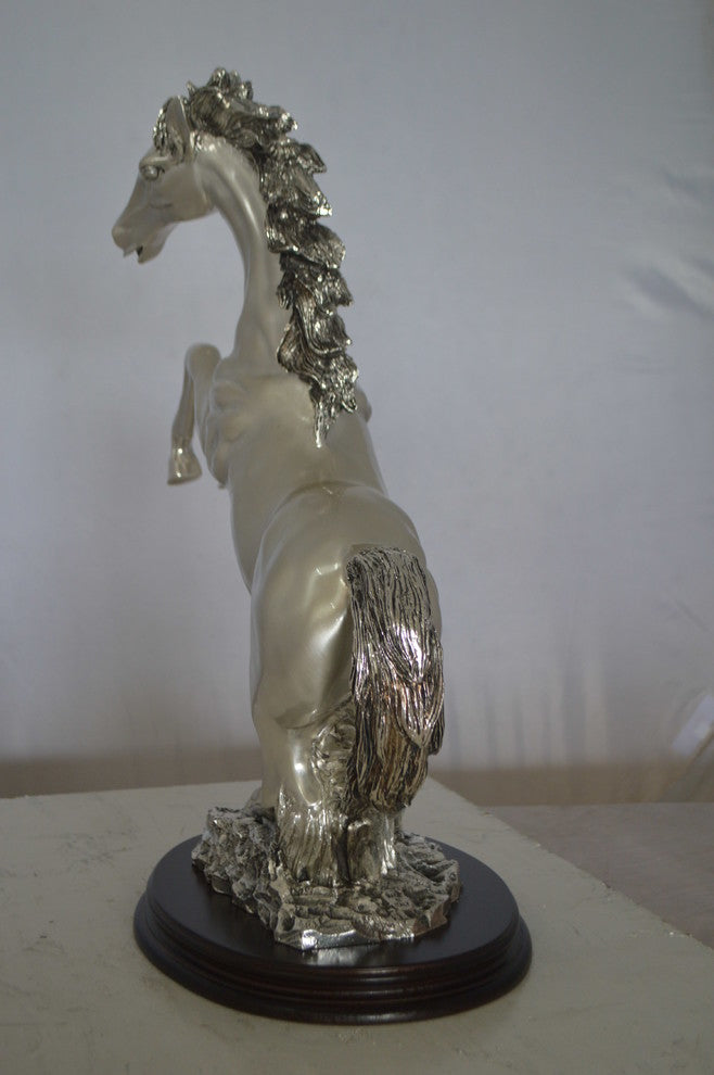 Rearing Horse  Silver Finished Statue -  Size: 18"L x 10"W x 22"H.