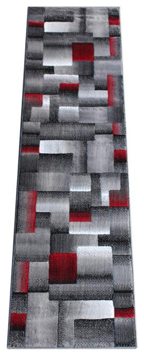 Elio Collection Color Blocked Area Rug, Red, 2' X 7'