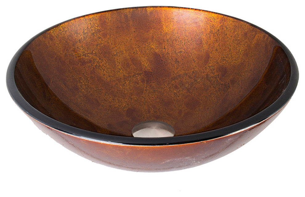 VIGO Giovanni 17"L x 17"W x 6"H Glass Round Vessel Bathroom Sink, Gold and Brown Fusion