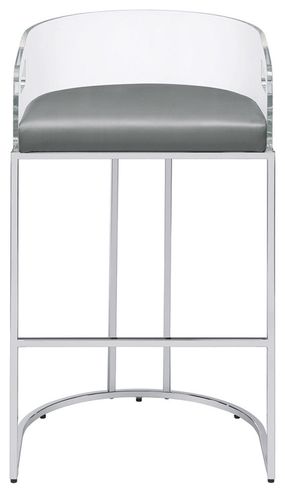 Set of 2 Bar Stool, Gray and Chrome