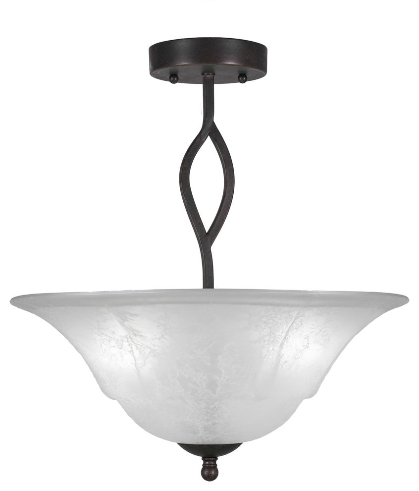 Revo Semi-Flush With 3 Bulbs, With 16" White Marble Glass, Dark Granite
