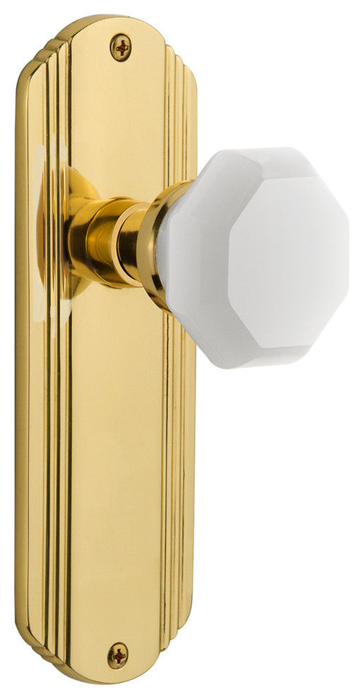 Deco Plate Passage Waldorf White Milk Glass Knob, Unlacquered Brass