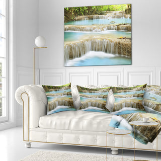 Blue Erawan Waterfall Landscape Photography Throw Pillow, 18"x18"
