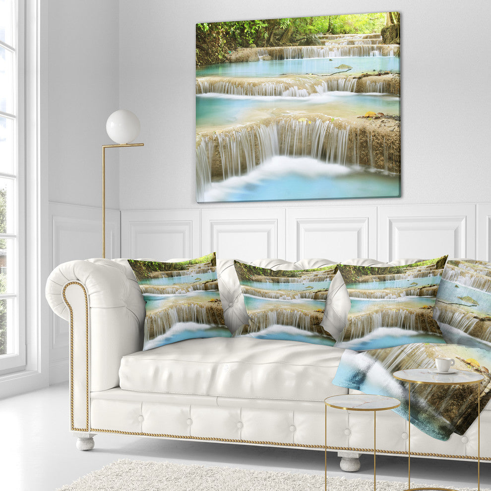 Blue Erawan Waterfall Landscape Photography Throw Pillow, 18"x18"