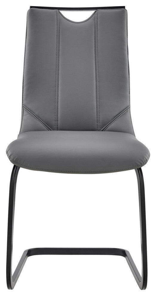 Fenton and Gray Pacific 7-Piece Dining Set, Black Matte Powder Coating, Gray Faux Leather and Black Table
