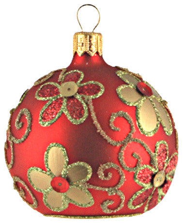 Red Cardholder Ornament With Gold Daisies