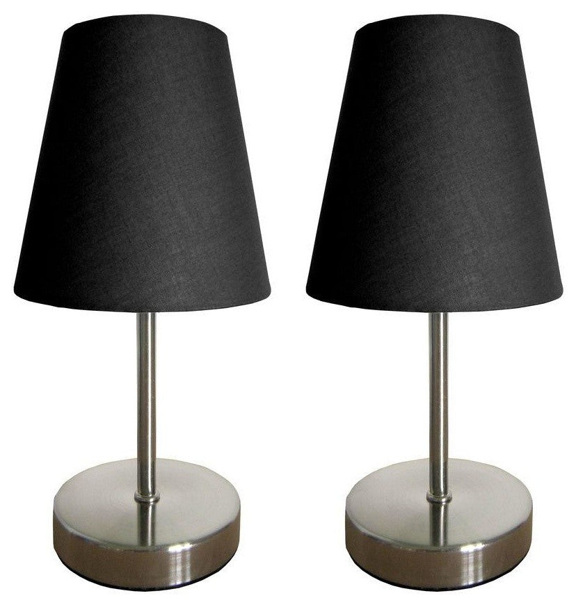 Simple Designs Sand Nickel Mini Basic Table Lamps, Fabric Black Shade 2-Pack Set