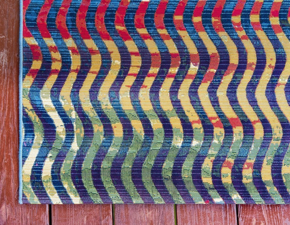 Unique Loom Multicolored Wavy Outdoor 2' 2 x 3' 0 Area Rug