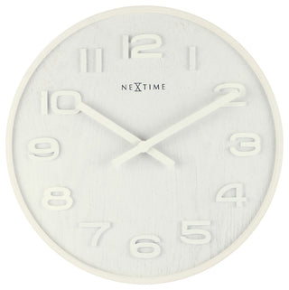 Wood Wood Medium Round Wall Clock, White, Battery Operated
