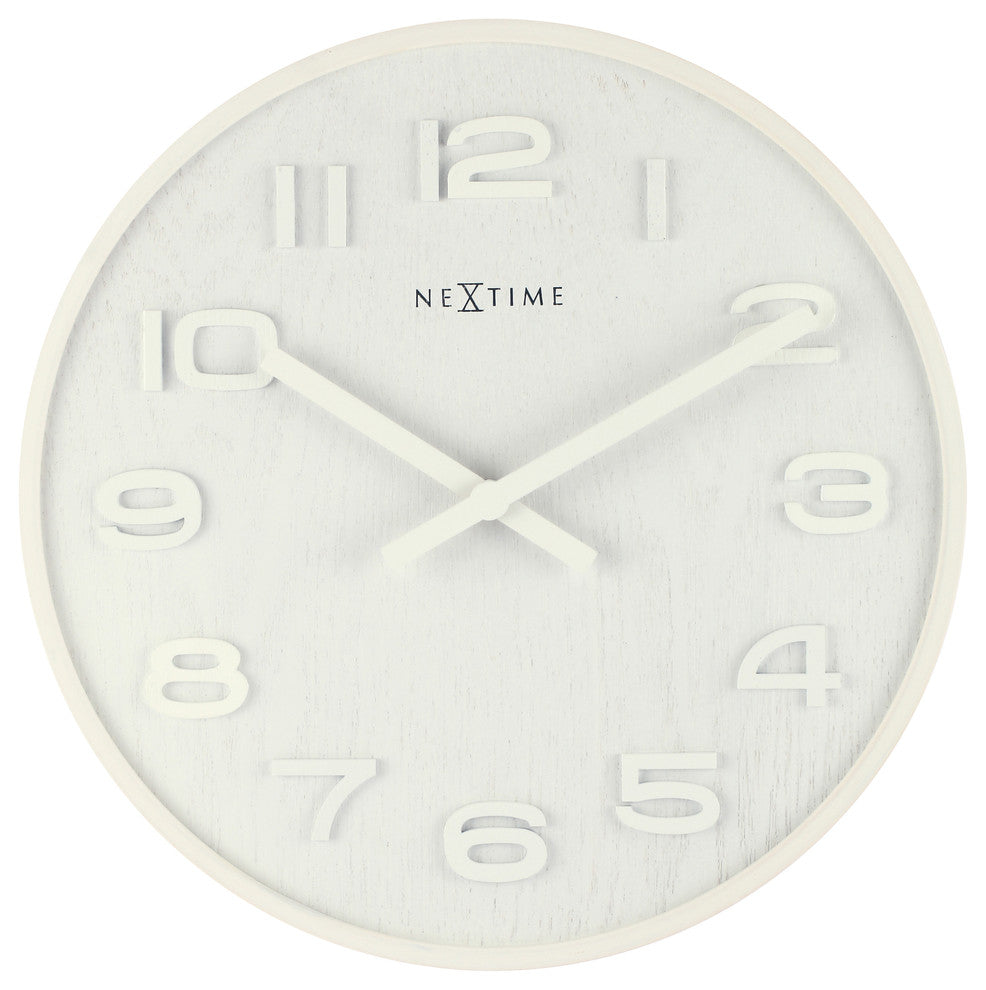 Wood Wood Medium Round Wall Clock, White, Battery Operated