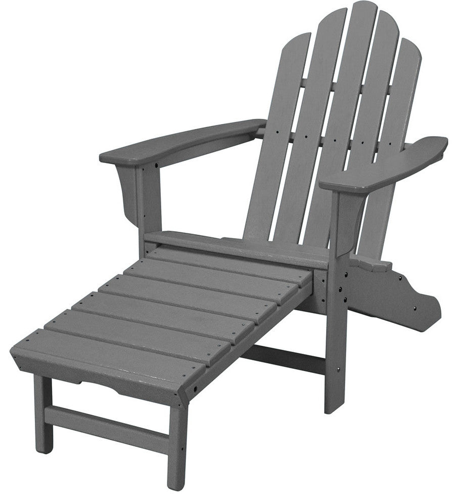 All-Weather Contoured Adirondack Chair, Hideaway Ottoman, Grey