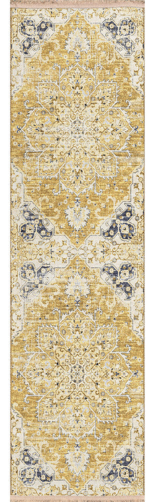 Indoor/Outdoor Marbella MB3 Gold Machine Washable 2'3" x 7'6" Runner Rug
