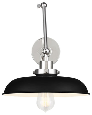 Wellfleet Double Arm Wide Task Sconce, Midnight Black and Polished Nickel