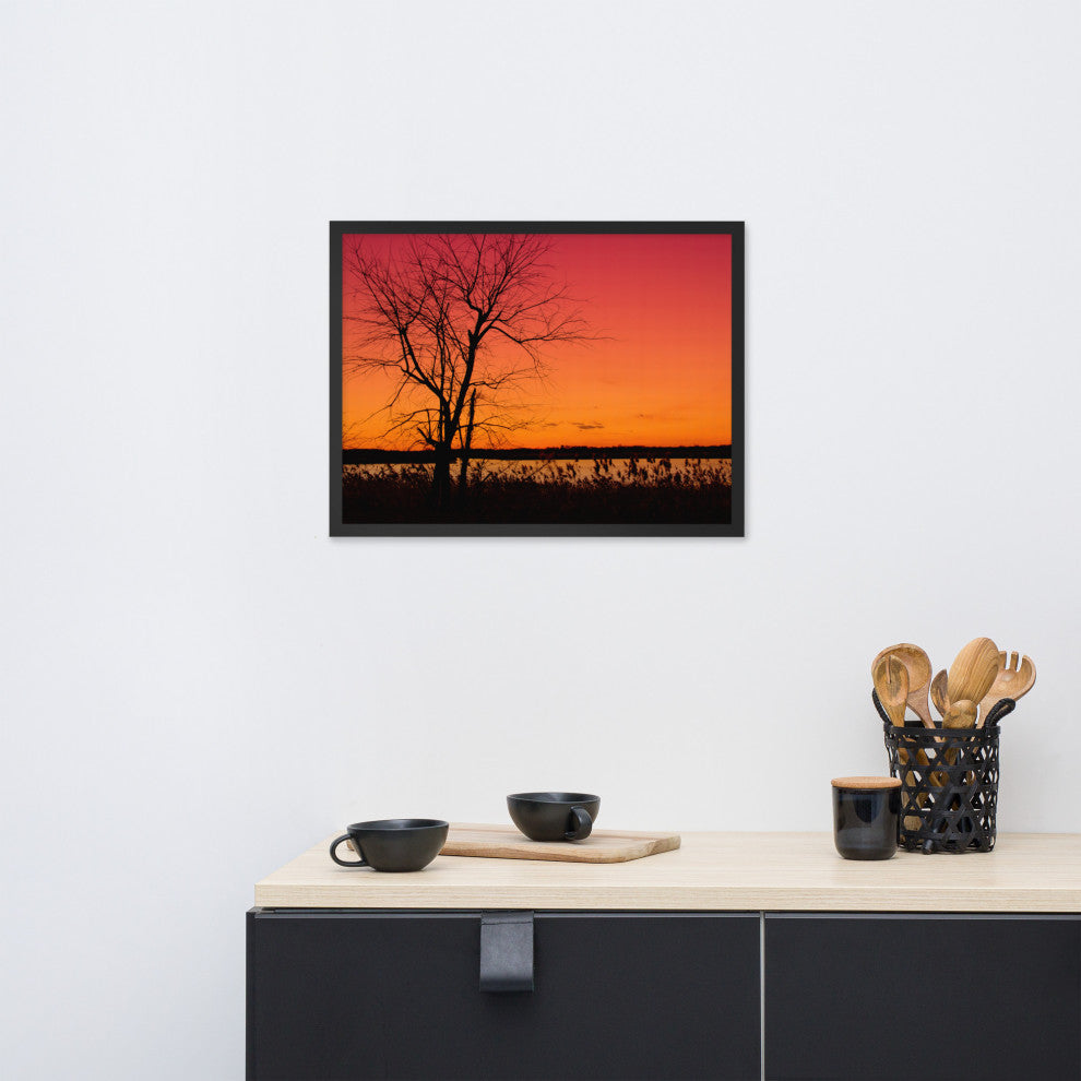 Burning Skies Rural Landscape Framed Photo Paper Wall Art Print, Black, 18" X 24"