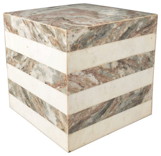 Felix 15.5" Contemporary Natural Marble Handmade Cube End Table