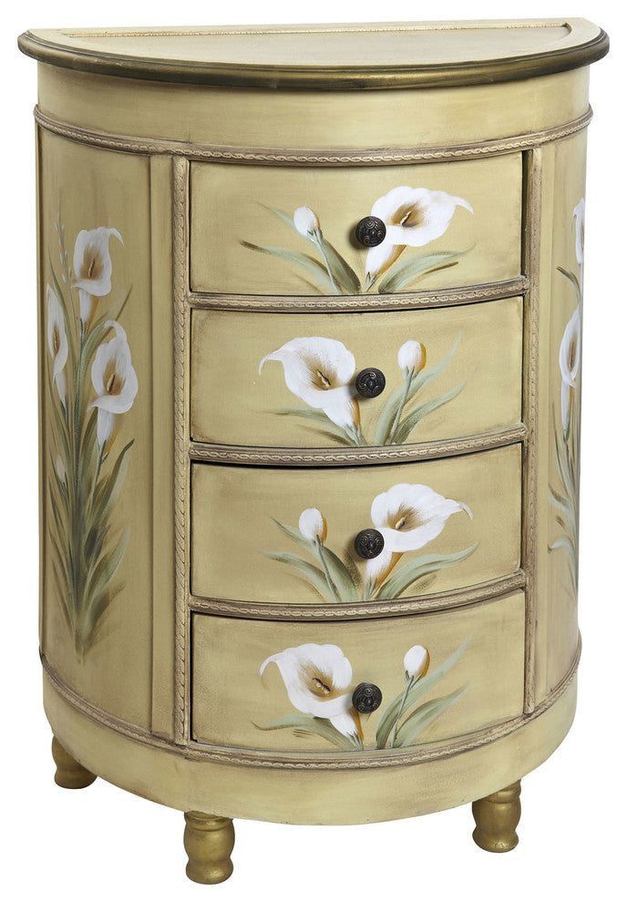Antique Style Accessory Table With Calla Lily Floral Art