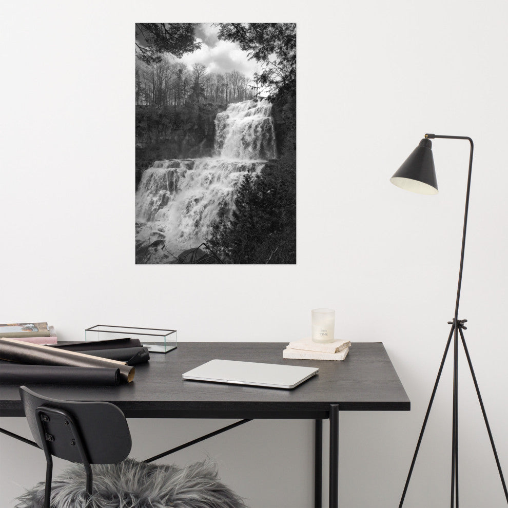 Chittenango Falls Landscape Photo Black and White Unframed Wall Art Print, 24" X 36"