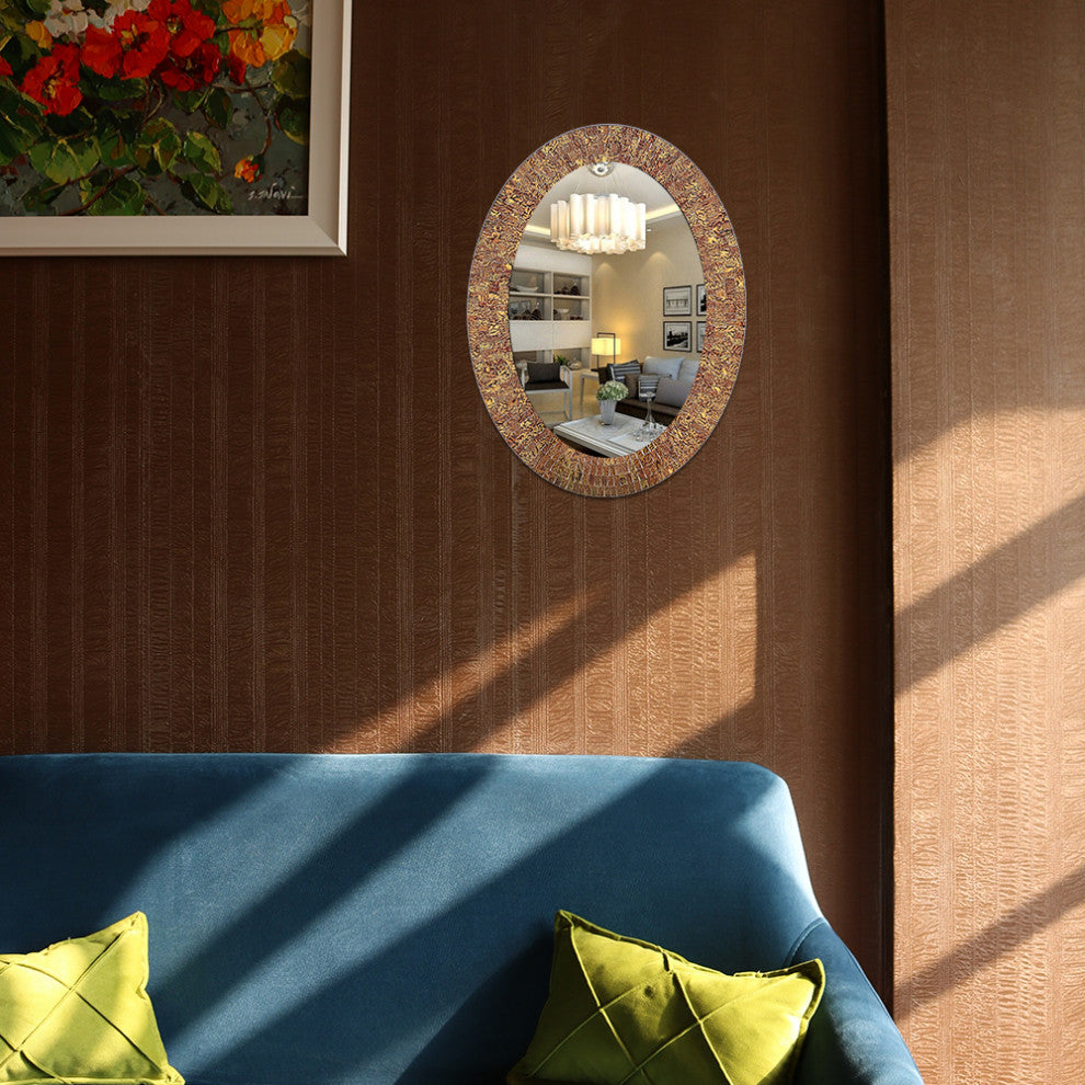 DecorShore 32"x24" Oval Shape Hanging Brown Wall Mirror