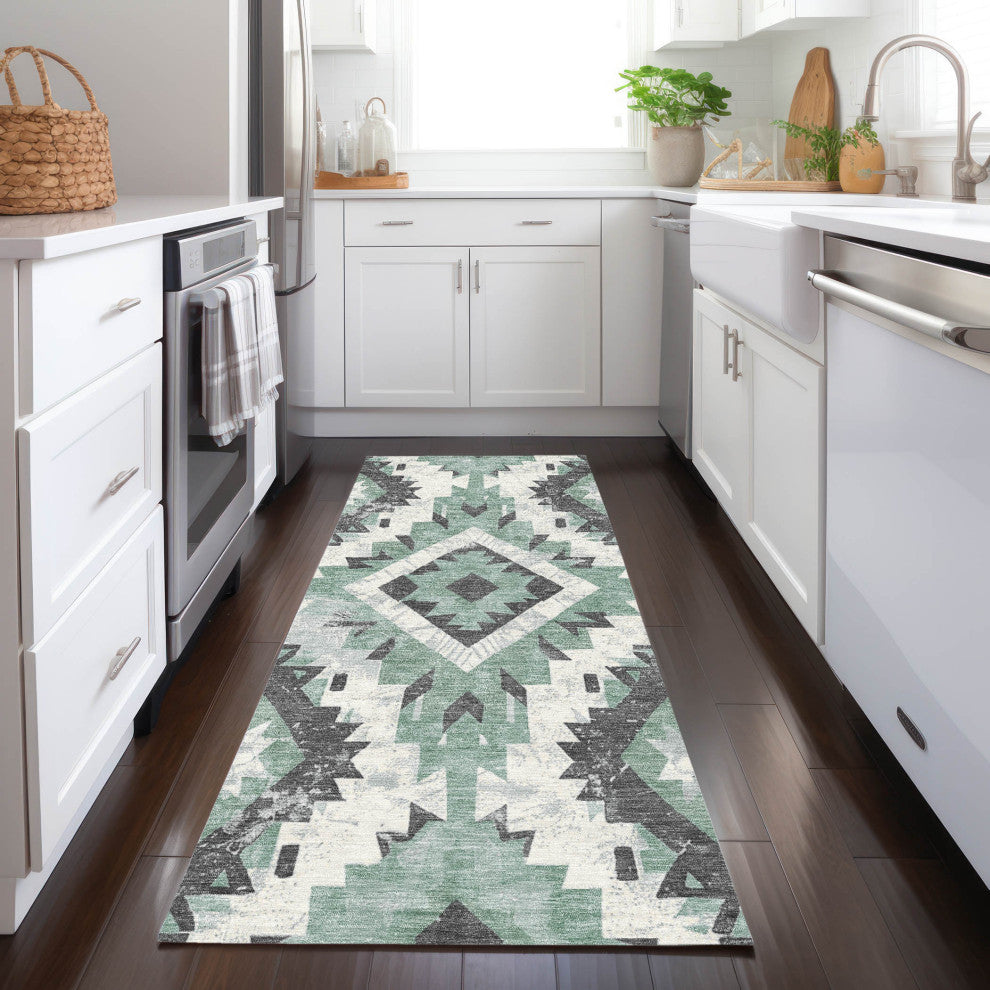 Machine Washable Indoor/Outdoor Chantille ACN1878 Teal 2'3" x 7'6" Runner Rug