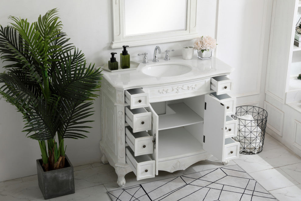 Bathroom Vanity, Antique White, 42", Single Sink