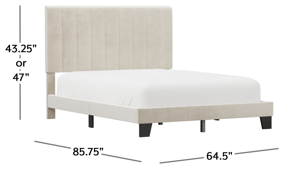 Hillsdale Crestone Adjustable Height Channel Upholstered Full Platform Bed, Cream, Queen Bed