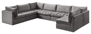 Jacob Velvet Upholstered 7-Piece U-Shaped Modular Sectional, Grey