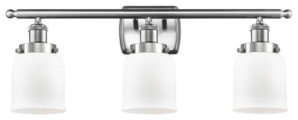 Small Bell 3-Light Bath Vanity-Light, Brushed Satin Nickel, Matte White
