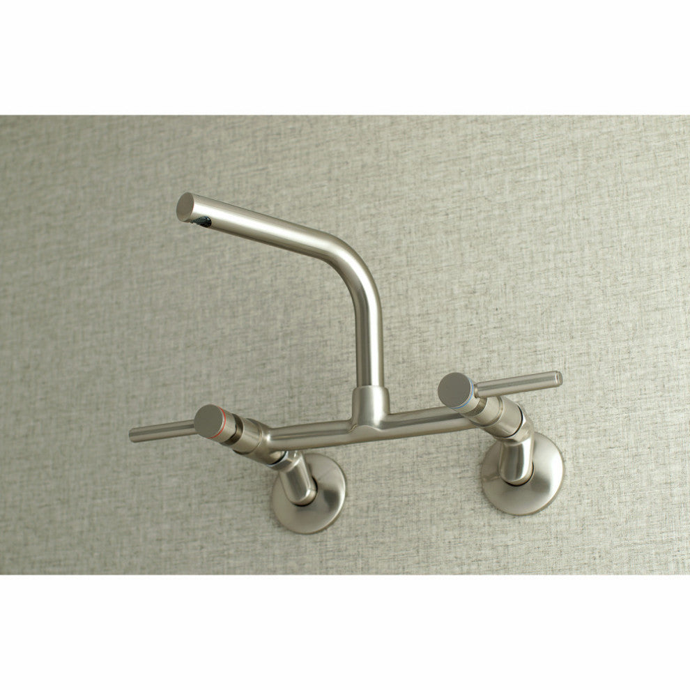 Kingston 8" Adjustable Center Wall Mount Kitchen Faucet, Brushed Nickel