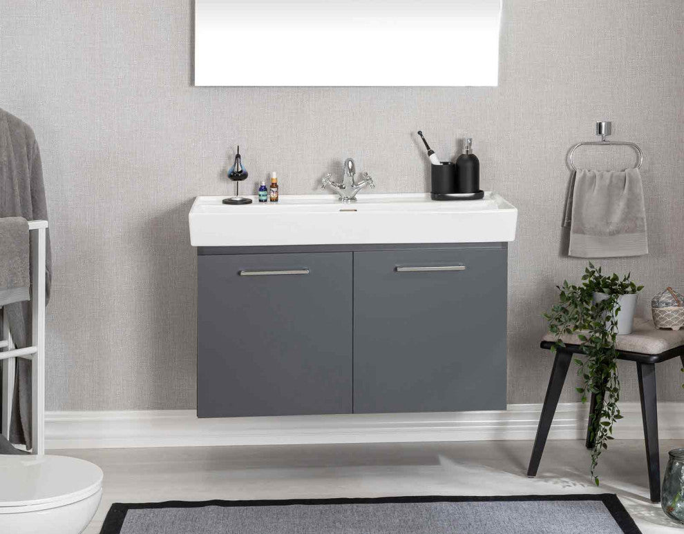 Vita Collection Gray Bathroom Vanity With Sink, Mirror, Countertop, 40