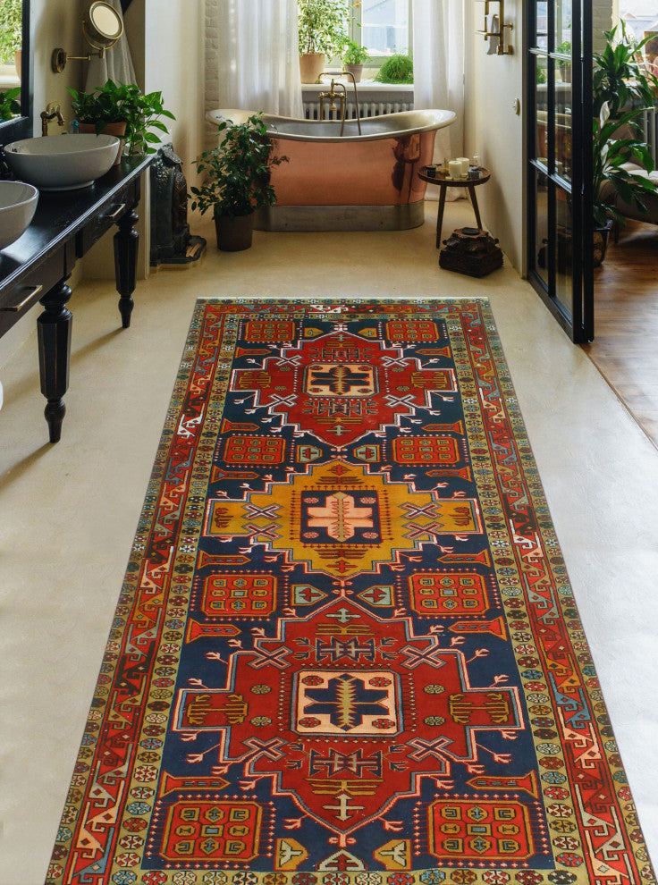 Fine Vintage Distressed DaLight on Navy/Red Runner, 4'5x9'11