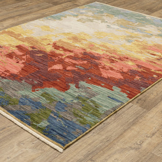 Saturn Abstract Horizons Beige/Multi Wool Blend Area Rug 2' x 3'