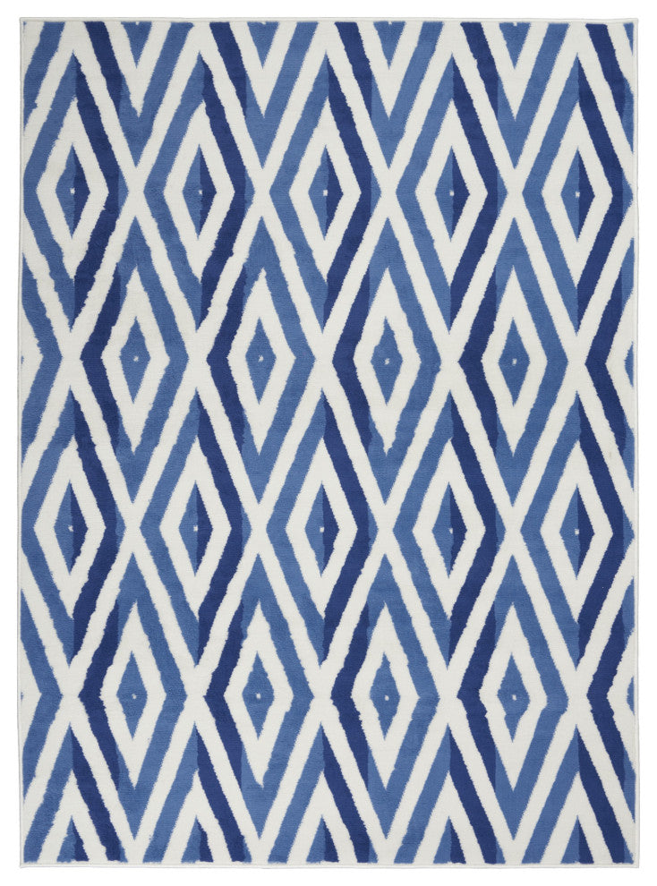 6' X 9' Blue And Ivory Geometric Dhurrie Area Rug