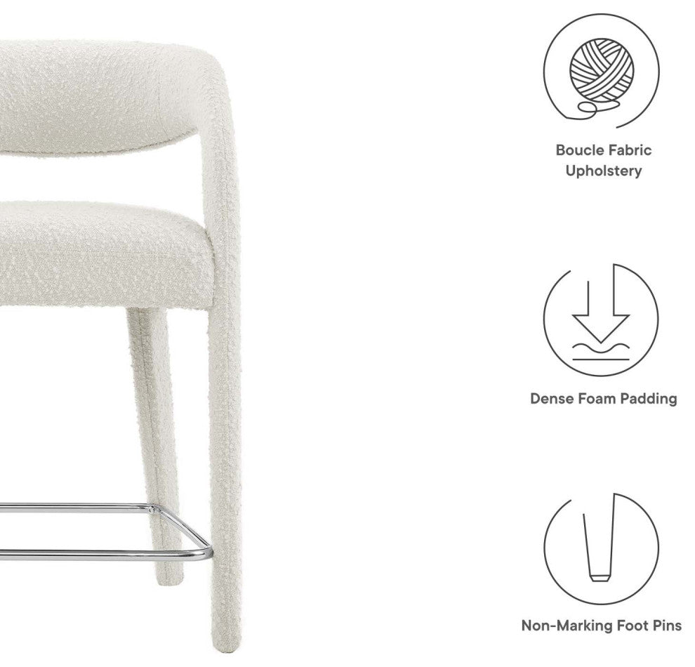 Pinnacle Boucle Upholstered Counter Stool Set of 2, Ivory Silver