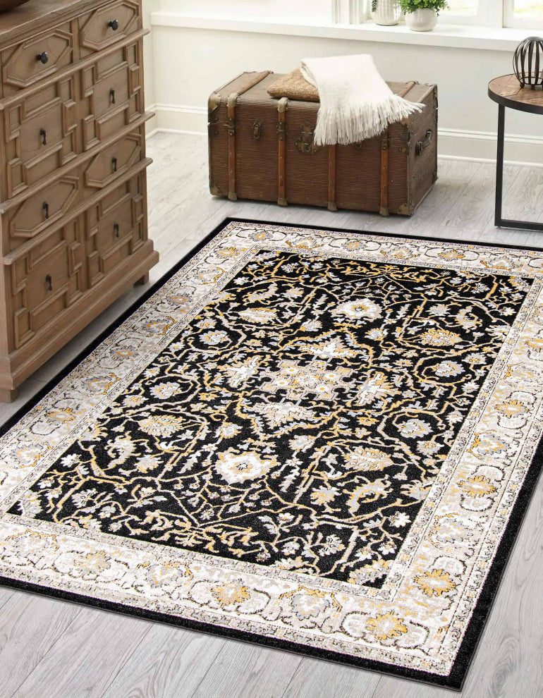Aqua Legacy Area Rug, Black, 5'x7'