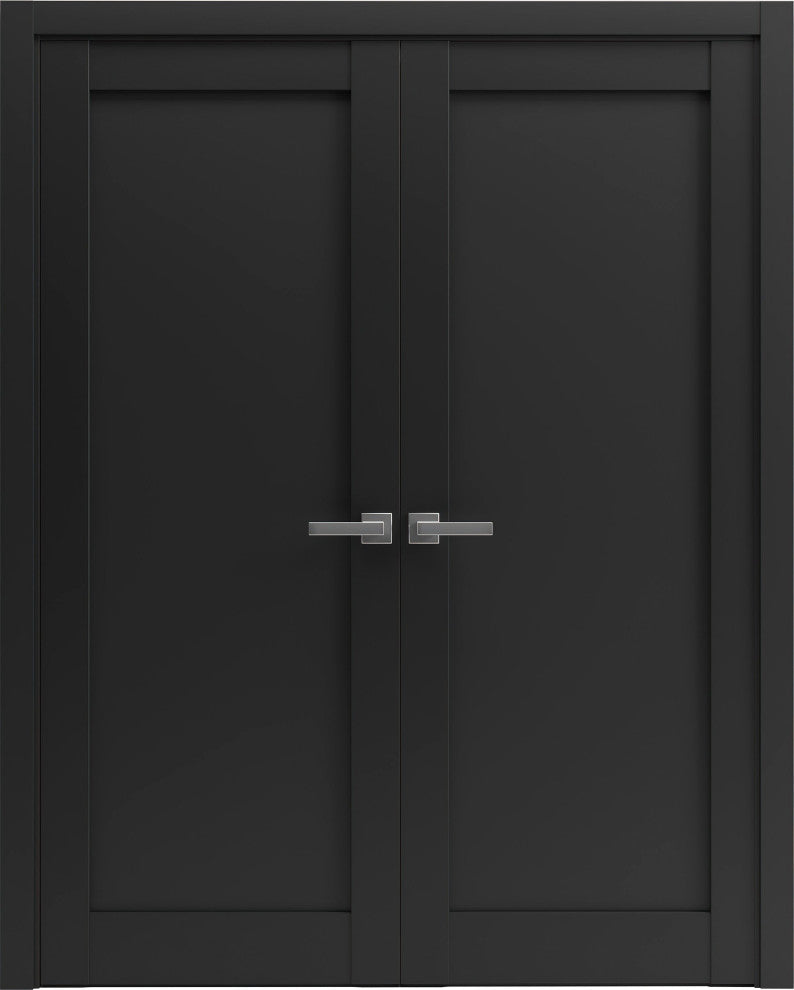 French Double Panel Lite Doors Hardware|Quadro 4111 Matte Black-64x84