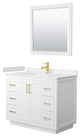 42"SGL Vanity White, LV Carrara Cult. Marble Top, Sink, Gold Trim, 34"Mirror