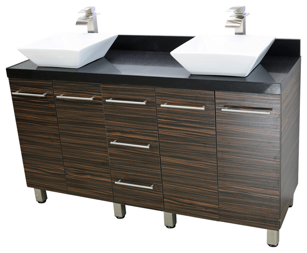 Windbay 60" Free Standing Double Vanity, Ebony, Black Stone Thick Countertop