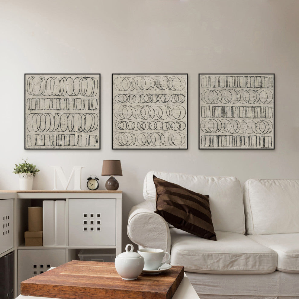 Linked Shapes Triptych, 36x12