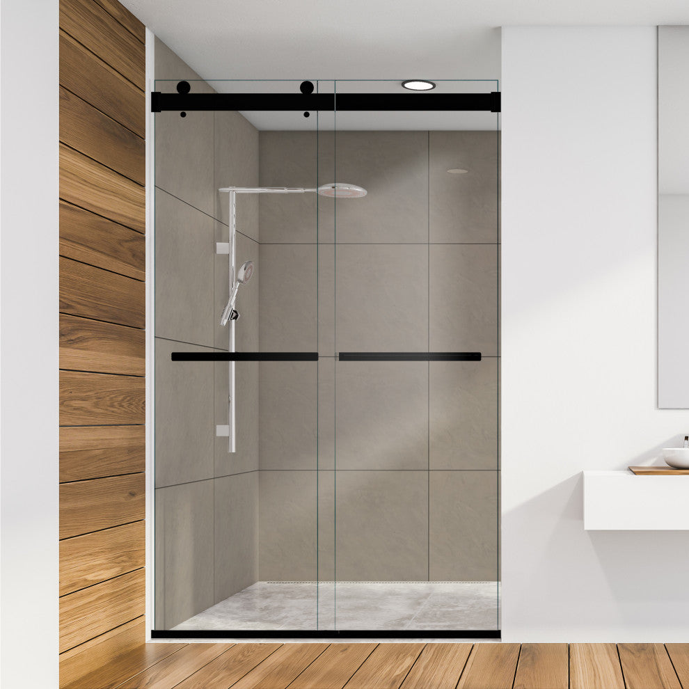 Marcelo By Pass Frameless Shower Door, Clear Glass, Matte Black, 48"wx76"h